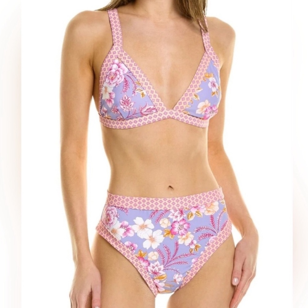 NWOT Nanette Lepore Swim Francesca Twin-Printed High Waist Bikini Set Size 10